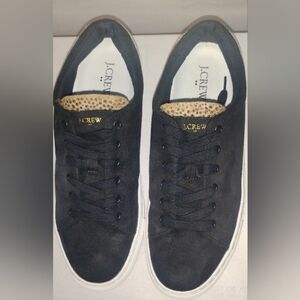 Crew Road Trip Micro-suede Sneakers w/ Leopard Calf Hair Trim Size 8